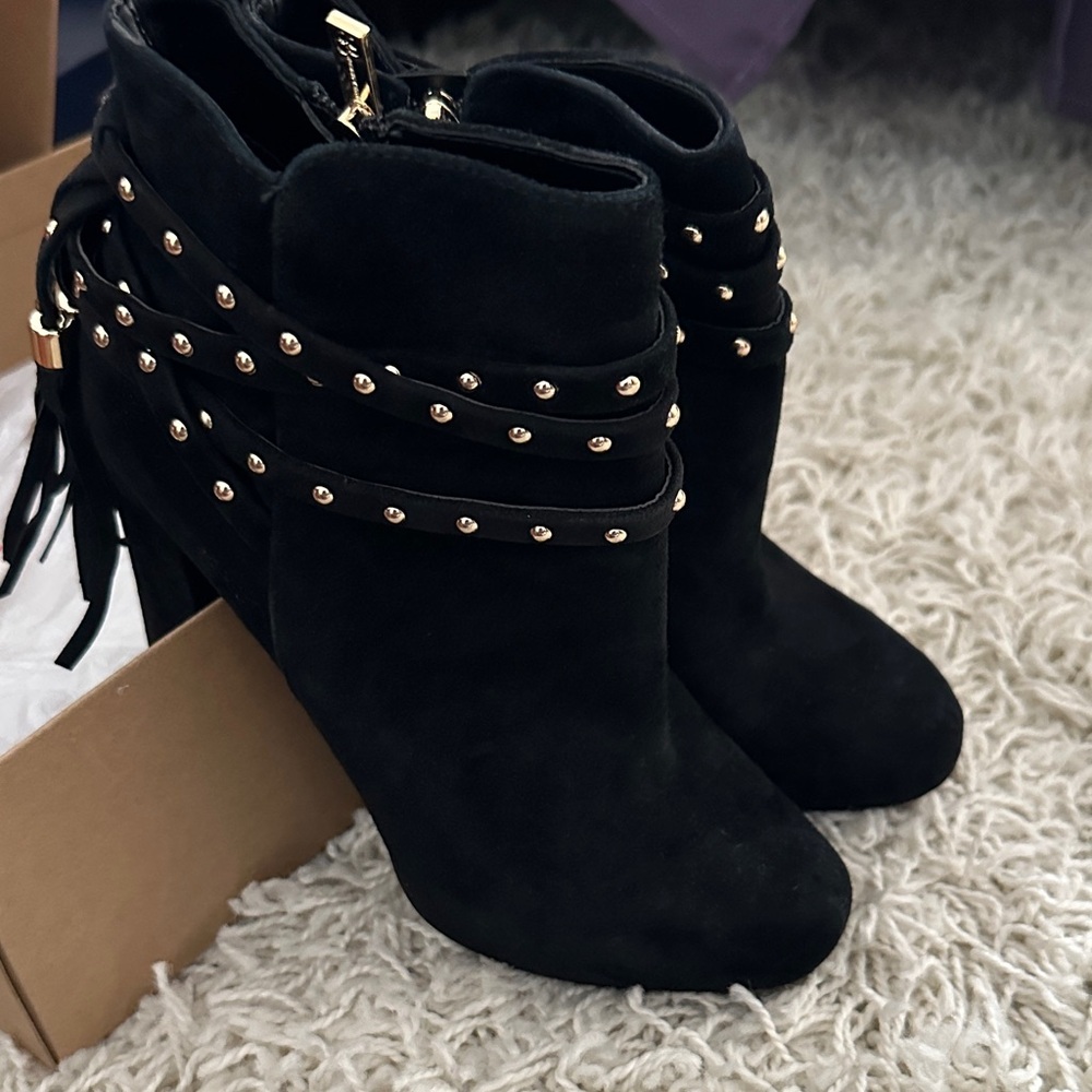 Jessica Simpson Black Ankle Boots with Gold Studs